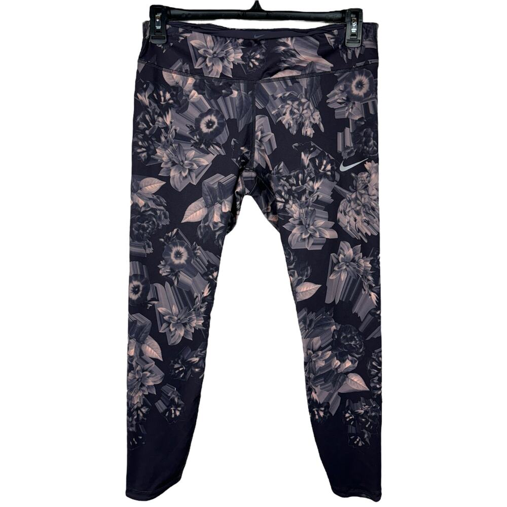 Nike Large Dri-Fit Ankle Leggings Floral Zip Pocket Elastic Waist Tie Drawstring